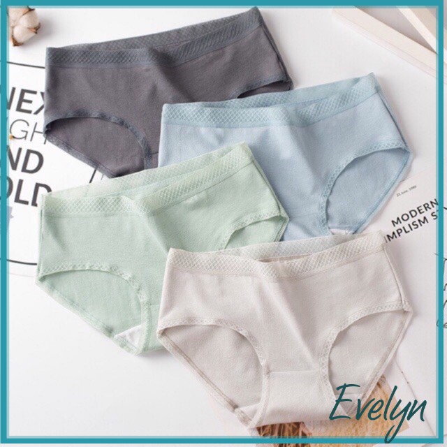 Quần Lót Nữ Cotton Viền Ren Evelyn Quần Lót Kháng Khuẩn Trơn Nhiều Màu Dễ Thương