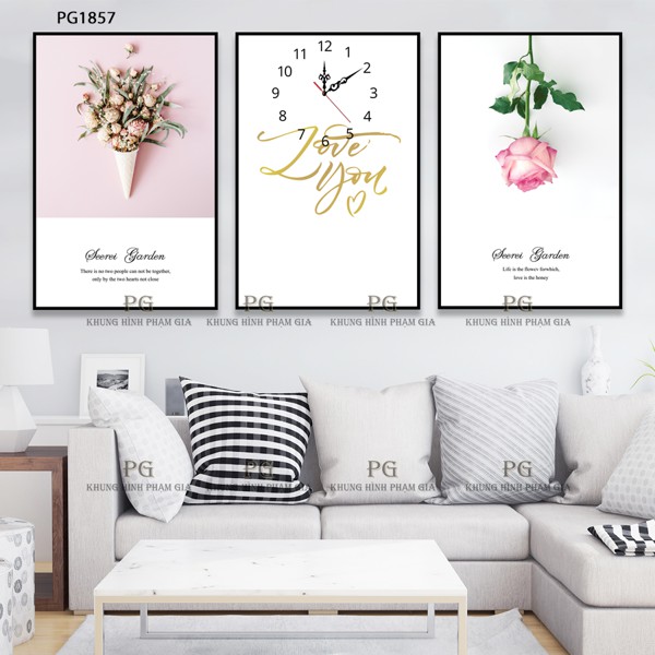 Tranh Đồng Hồ Treo Tường Trang Trí Phòng Ngủ, Phòng Khách Chủ Đề Hoa Hồng Và Quotes- Khung Hình Phạm Gia PGTDH26