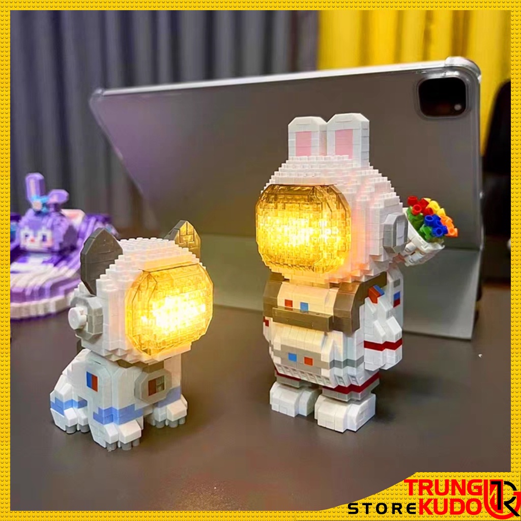 Mô hình Phi hành gia vũ trụ phát sáng dễ thương có đèn dạng đồ chơi xếp hình làm quà tặng, đồ decor