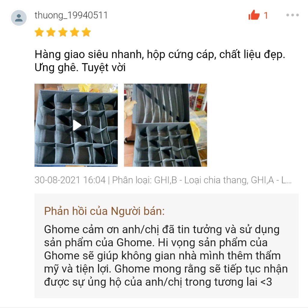 [Mã LIFE20KALL giảm 10% đơn 50K] Hộp đựng đồ lót Ghome đa năng gọn nhe chia ngăn siêu tiện lợi rộng 33x27cm TV08