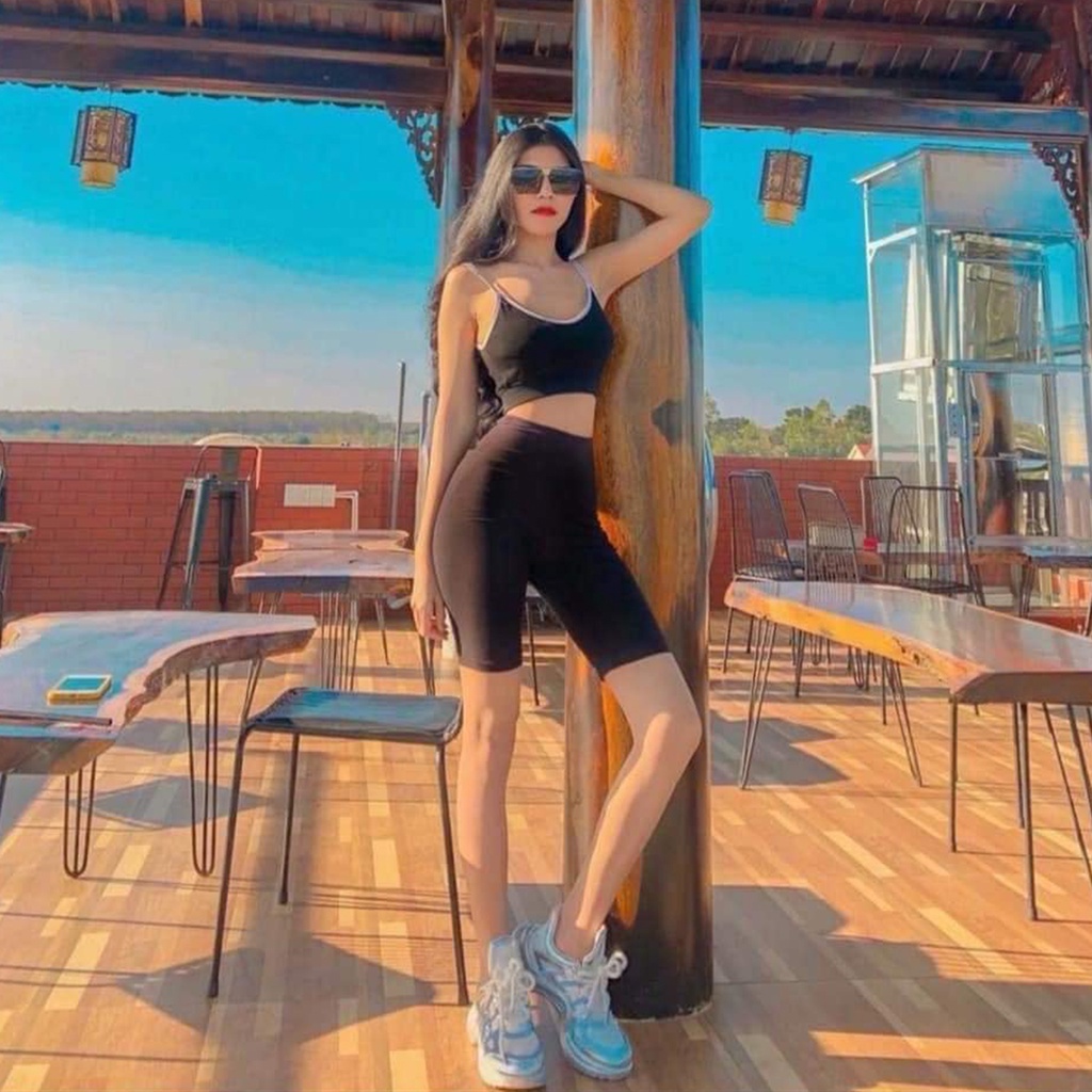 Quần legging lửng 23Closet quần legging nữ vải thun Thái cao cấp nữ đùi ngố dáng ôm bó lưng thun tập gym yoga QLG04