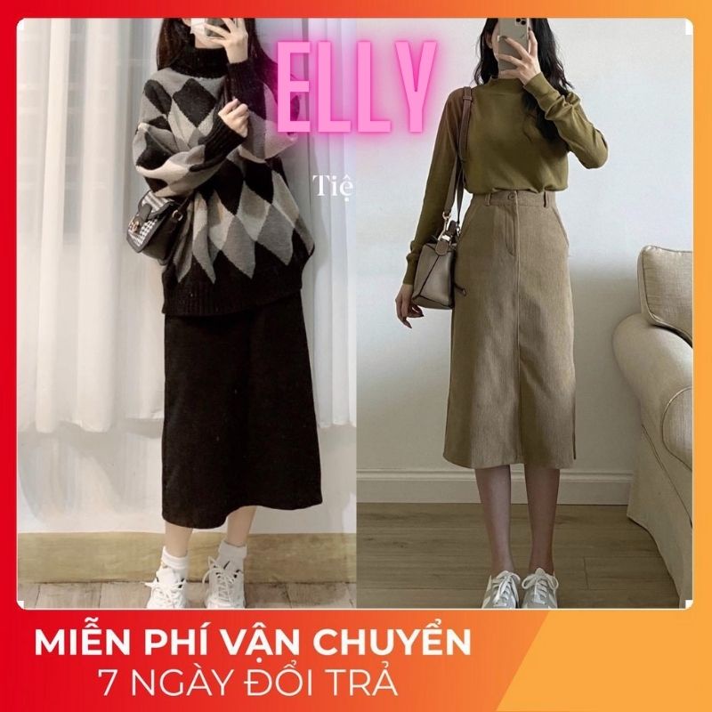 Chân váy len nhung tăm xếp ly - EllyStore68 FREESHIP