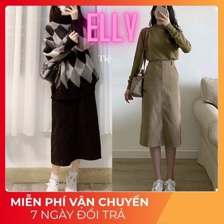 Chân váy len nhung tăm xếp ly - ellystore68 freeship
