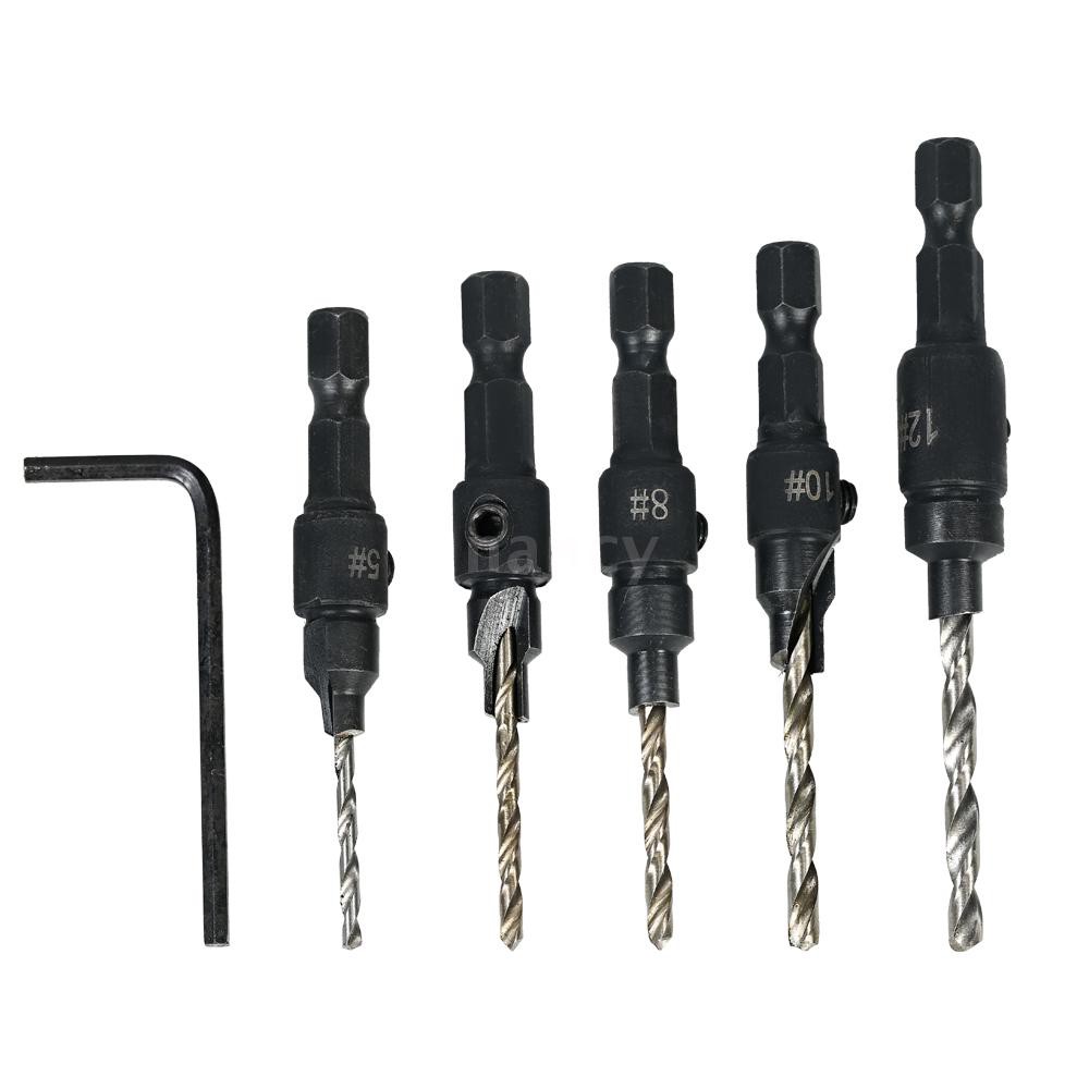 Set 4 đầu mũi khoan lỗ hình nón HSS lục giác 1/4" tháo lắp nhanh cho nghề mộc