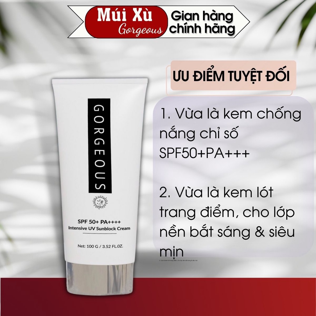 Kem chống nắng múi xù gorgeous trắng da chống nước lâu trôi SPF50+PA+++