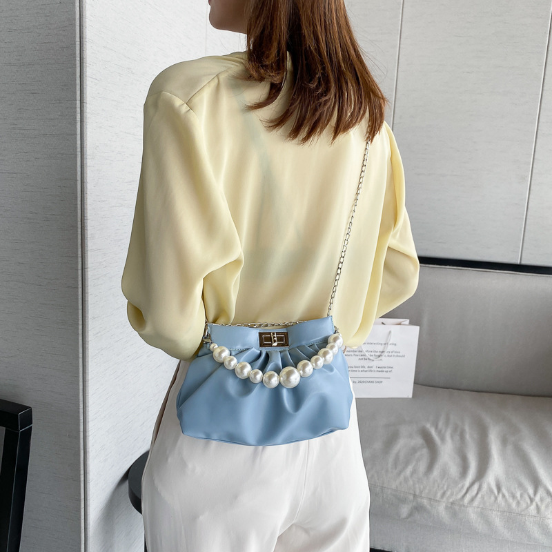 Túi xách phối chuỗi xích đính ngọc trai giả sang trọng cho nữ