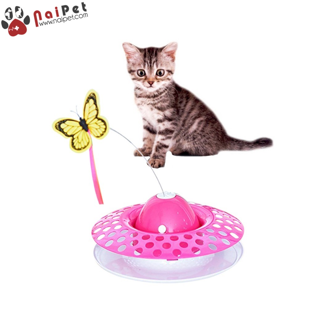 Đồ Chơi Bướm Xoay Hình Tròn Có Bóng Chuông Tự Động Cho Mèo Electric Rotating Butterfly Cat Toy DCBX 002