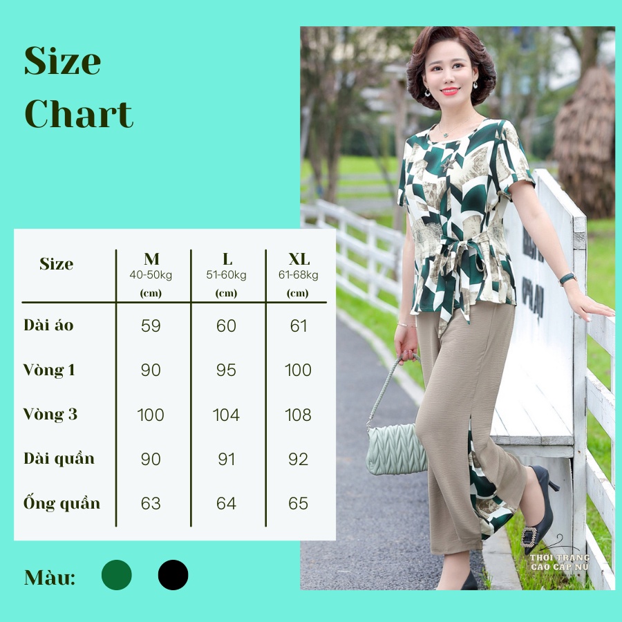 Đồ Bộ Trung Niên Nữ Cho Bà Và Mẹ Thanh Lịch Sang Trọng Áo Chất Lụa Quần Chất Đũi Cao Cấp TN24 - MT.shop