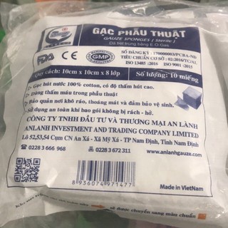 Gạc phẫu thuật vuông 10cmx10cmx 8 lớp