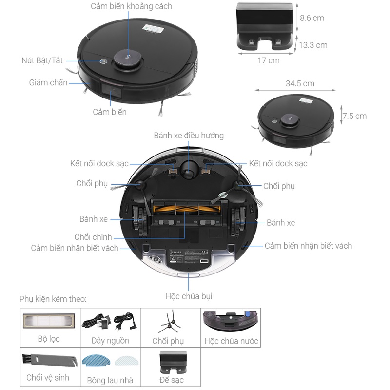 Robot hút bụi lau nhà thông minh Ecovacs Deebot OZMO T8 AIVI (Bản quốc tế), tích hợp camera theo dõi