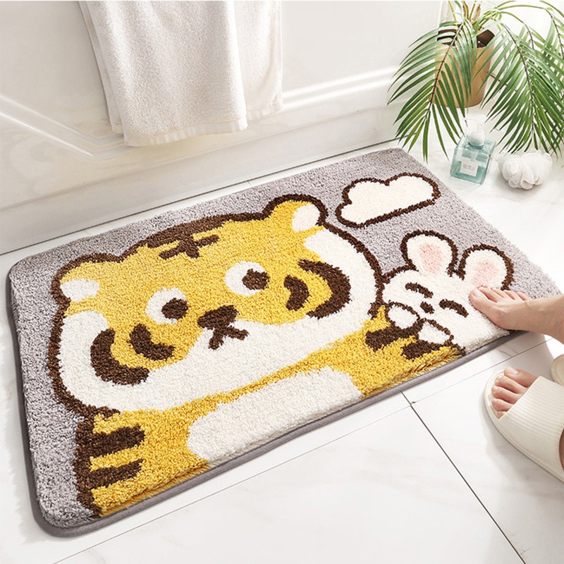 Thảm Chùi Chân Chống Trượt Thấm Hút Tốt In Hình Hổ Hoạt Hình Dễ Thương