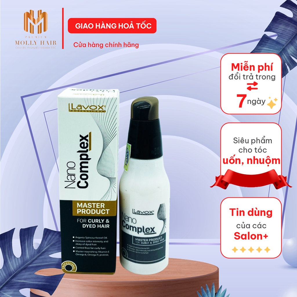 Siêu phẩm dành cho tóc uốn nhuộm Mollyhair Nanocomplex, tăng cường sắc tố và giữ nếp cho lọn tóc bồng bềnh 60ml