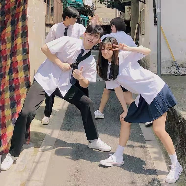 Bộ Đồng Phục Học Sinh Trung Học jk jk Áo Sơ Mi jk Váy Kẻ Caro Phong Cách Preppy Hàn Quốc