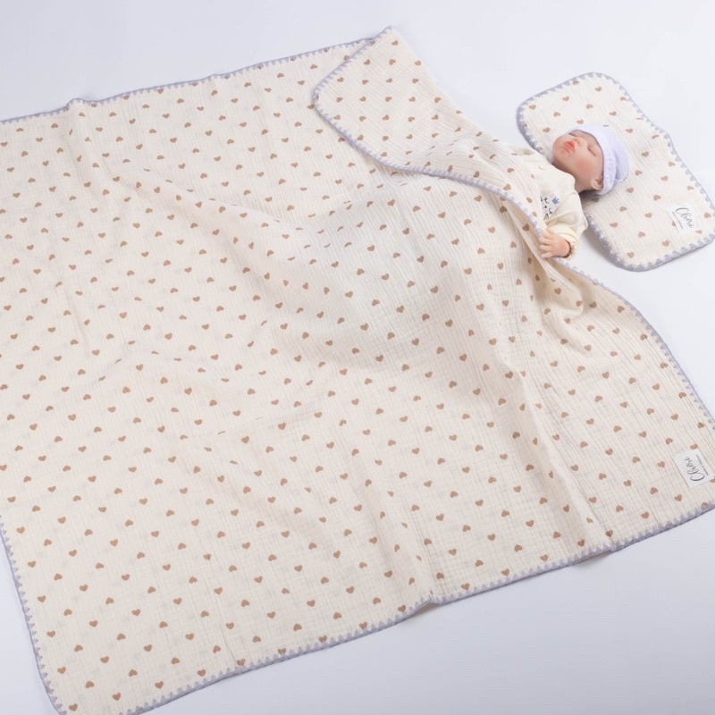Chăn xô kèm gối muslin 4 lớp Chéri 110x110cm mềm thoáng [ babyboo]