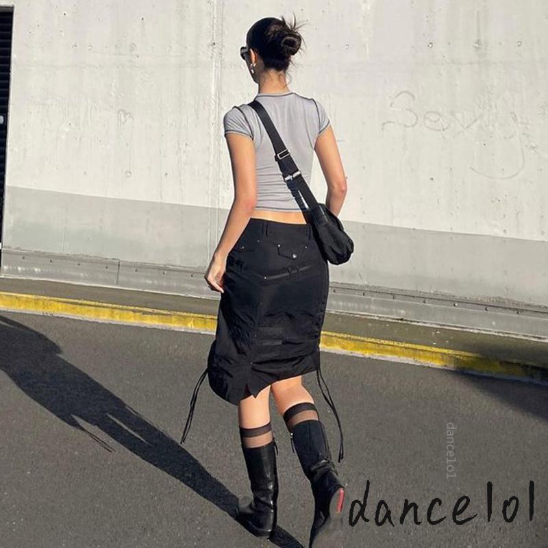 Chân Váy Midi Lưng Thấp Màu Trơn Thời Trang Harajuku Cho Nữ 1O1-