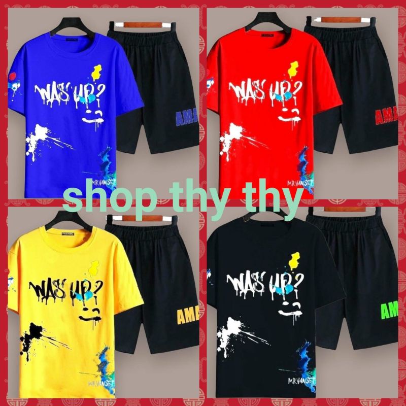 Đồ mặc nhà unisex nam nữ,bộ đồ thể thao nam dạng đùi tay lỡ nhiều màu in hoạ tiết chất thun mè thoáng mát mặc hè cực mát