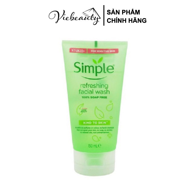 Sữa Rửa Mặt Simple Refreshing Facial Wash Cho Da Mụn Trắng Da Trà Xanh 150ml - Khongcoson | BigBuy360 - bigbuy360.vn