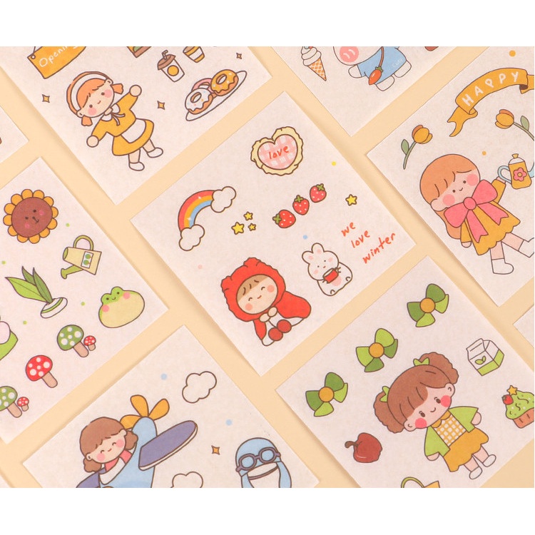 Set 10 miếng sticker, hình dán trang trí cô gái và thú cưng mini siêu cute BAG U SMINI009