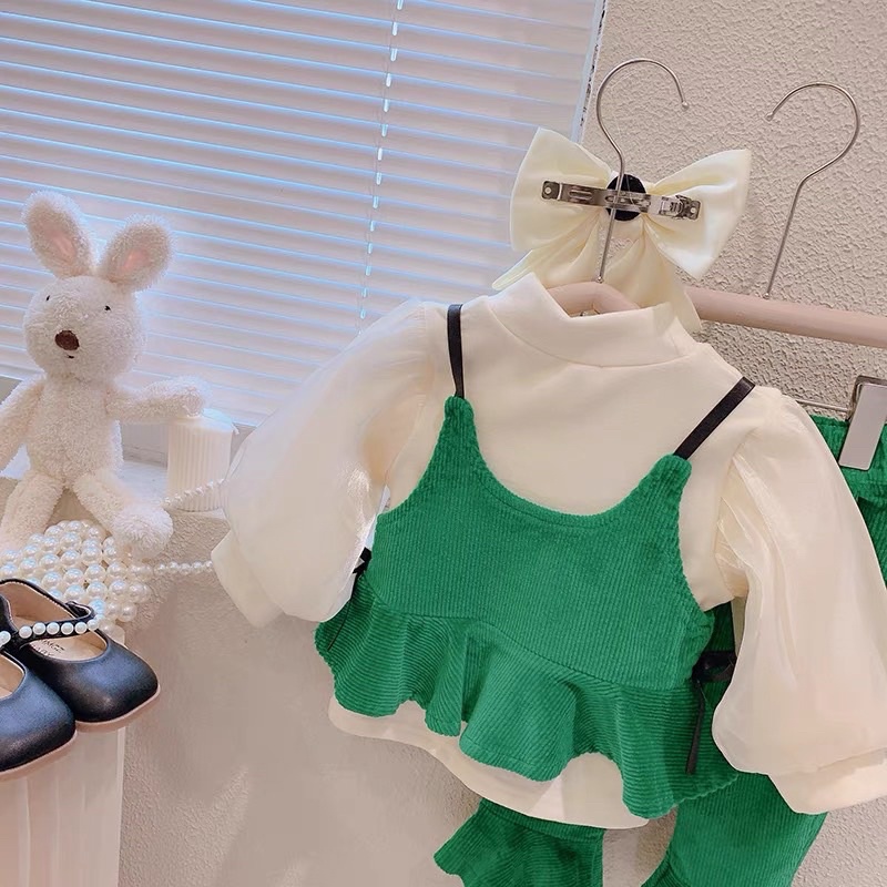 Set áo dây xoè bồng quần loe xoè cho bé gái