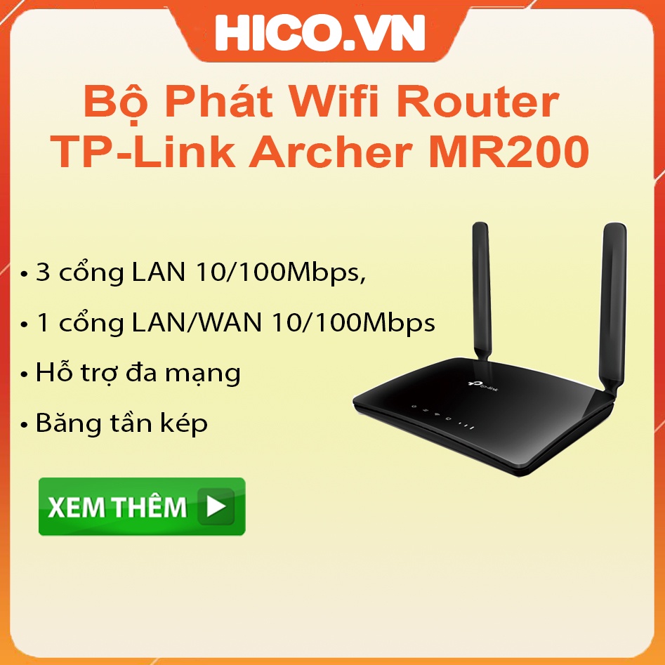 [Mã ELHAMS5 giảm 6% đơn 300K] Bộ Phát Wifi Router 4G LTE Băng Tần Kép AC750 TP-Link Archer MR200 - Hàng Chính Hãng