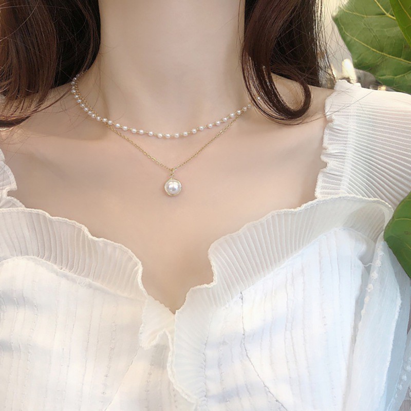 Vòng Cổ Choker Hai Sợi Đính Ngọc Trai Nhân Tạo Thời Trang Dành Cho Nữ