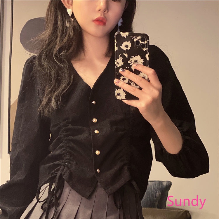 Áo sơ mi tay dài cổ chữ v thời trang mùa thu hàn quốc cho nữ