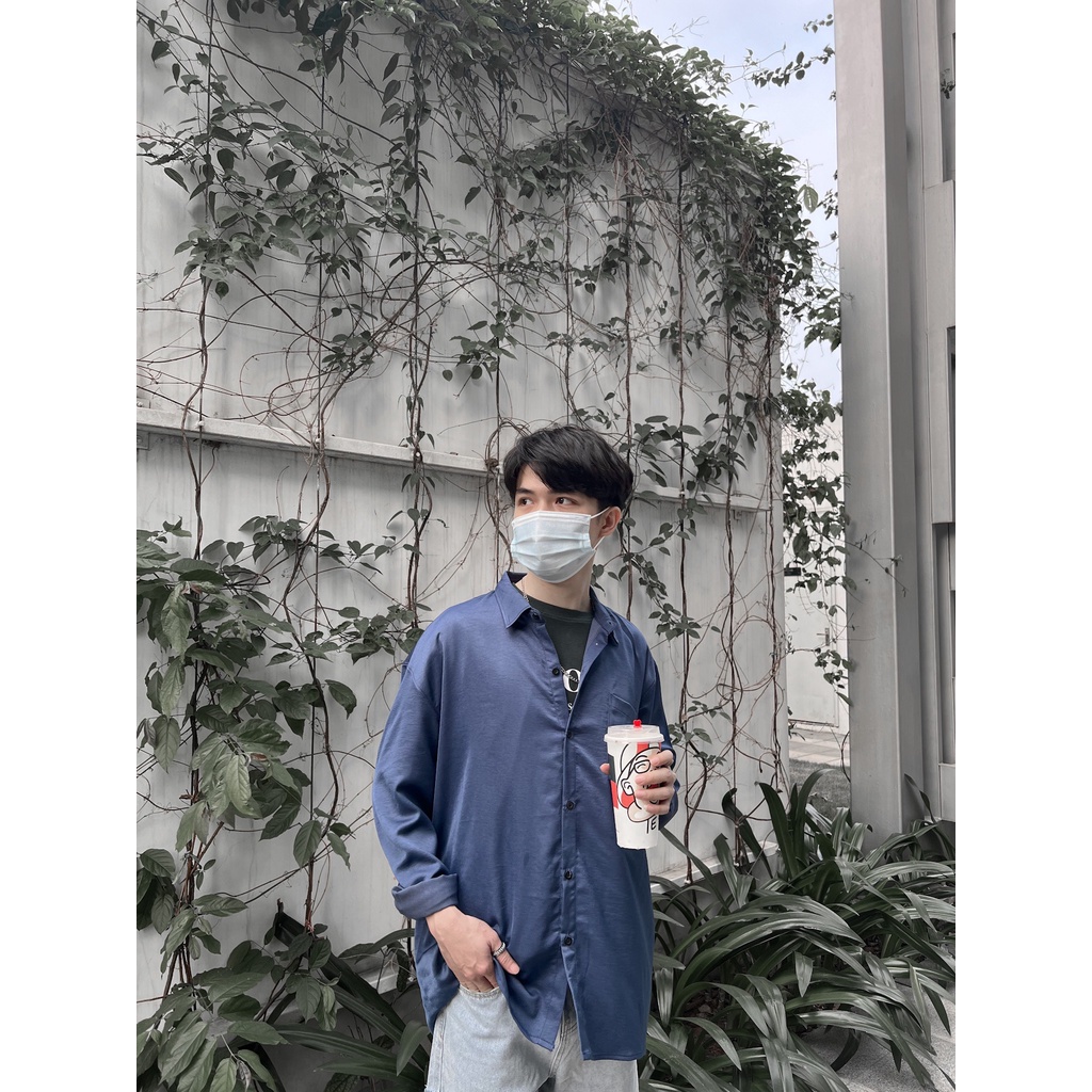 Áo sơ mi trơn MEANSTORE nam nữ tay lỡ Oversize form rộng ulzzang không nhăn dáng suông - Basic