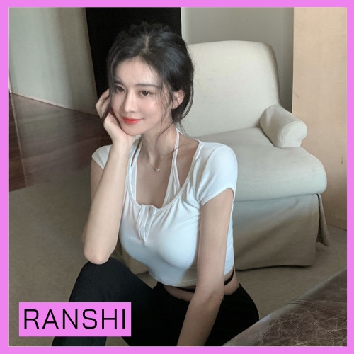Áo Croptop Tay Ngắn Cổ Yếm RANSHI Áo Kiểu Hot Girl Sexy Cho Nữ Thời Trang Hè Hàng Loại 1 - RA027