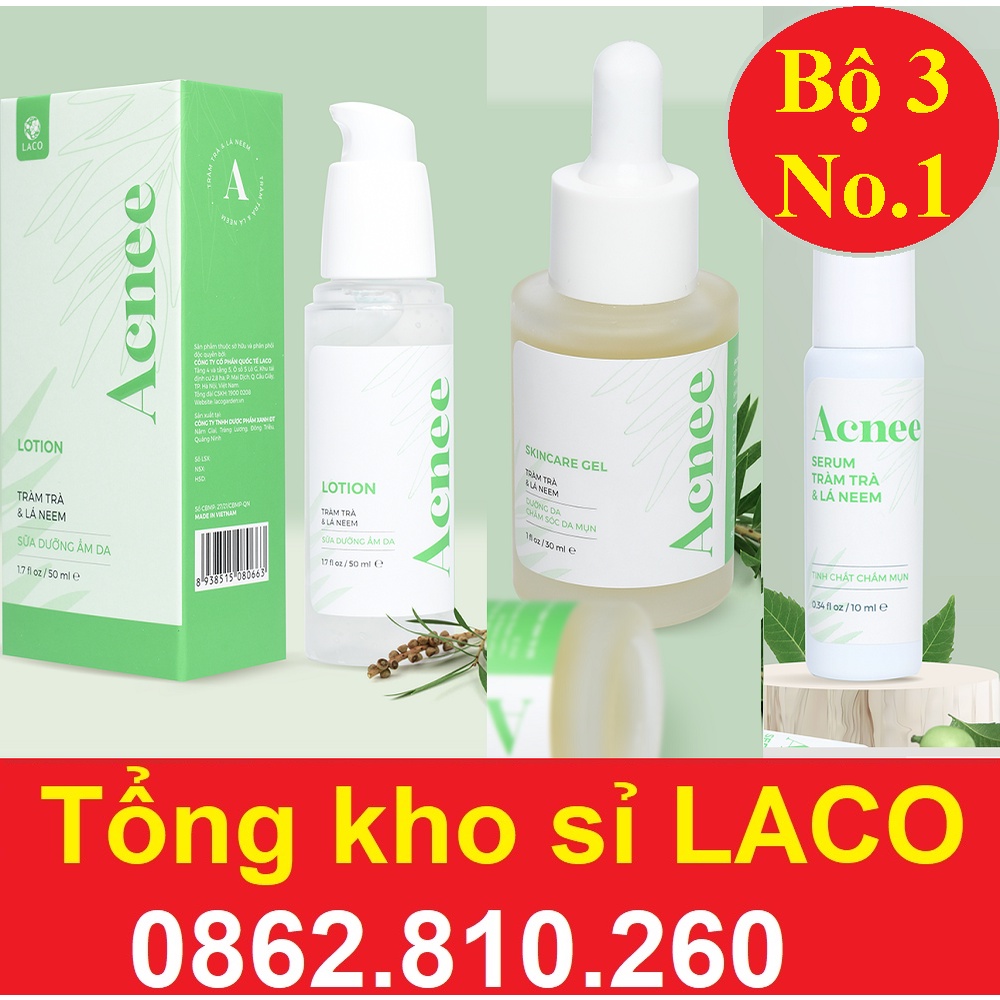 combo SERUM/SKINCARE GEL/LOTION TRÀM TRÀ &amp; LÁ NEEM ACNEE LACO tinh chất chấm mụn + sữa dưỡng ẩm da chăm sóc da mụn