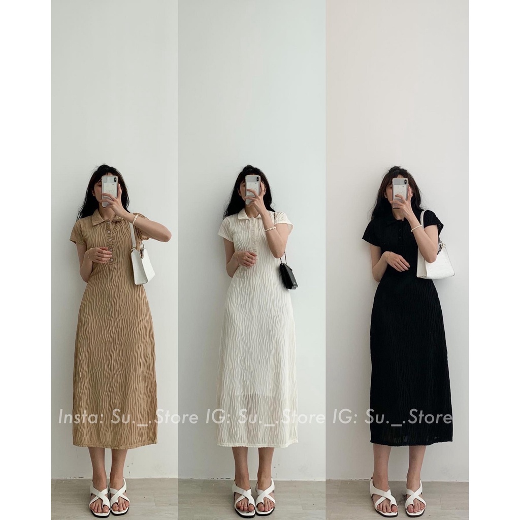 Set váy cổ polo cúc dọc đan dây lưng kèm váy dây cổ yếm S335 SUSTORE