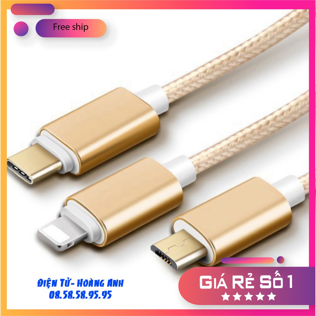 Cáp Sạc 3 Đầu Bọc Dù Siêu Gọn Gàng - dây sạc 3 trong 1 đa năng mã sản phẩm TA3093
