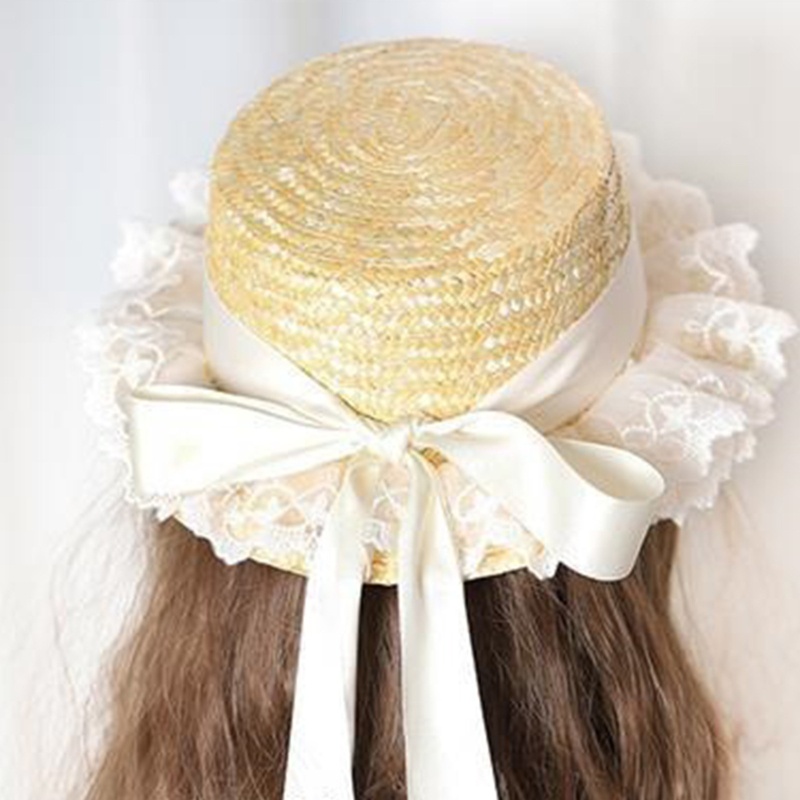 Nón Cối Rộng Vành Phối Ren Hoa Dễ Thương Thời Trang Đi Biển Mùa Hè Cho Nữ