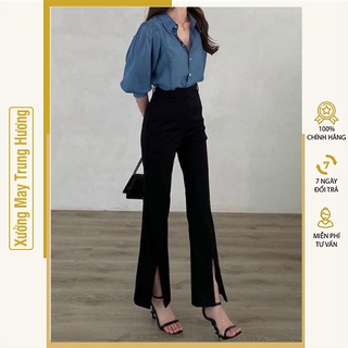  Quần tây ống loe xẻ gấu cạp cao siêu tôn dáng  Quần công sở nữ ống rộng có size từ 40- 62kg 