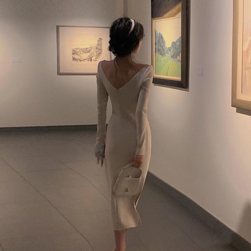 Đầm Tay Lửng Dáng Ôm Eo Cao Màu Trơn Xẻ Tà Thời Trang Hàn Quốc 2022