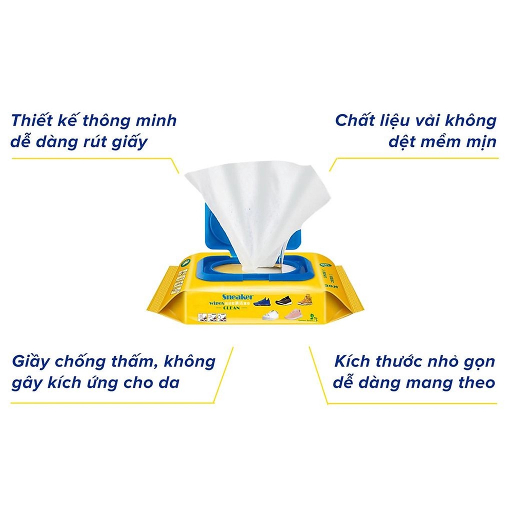 KHĂN LAU GIÀY - GIẤY LAU GIÀY TIỆN LỢI GÓI 30 CHIẾC lau giày trắng diệt khuẩn, chống ố, tiện lợi mọi nơi (Sneaker Wipes)