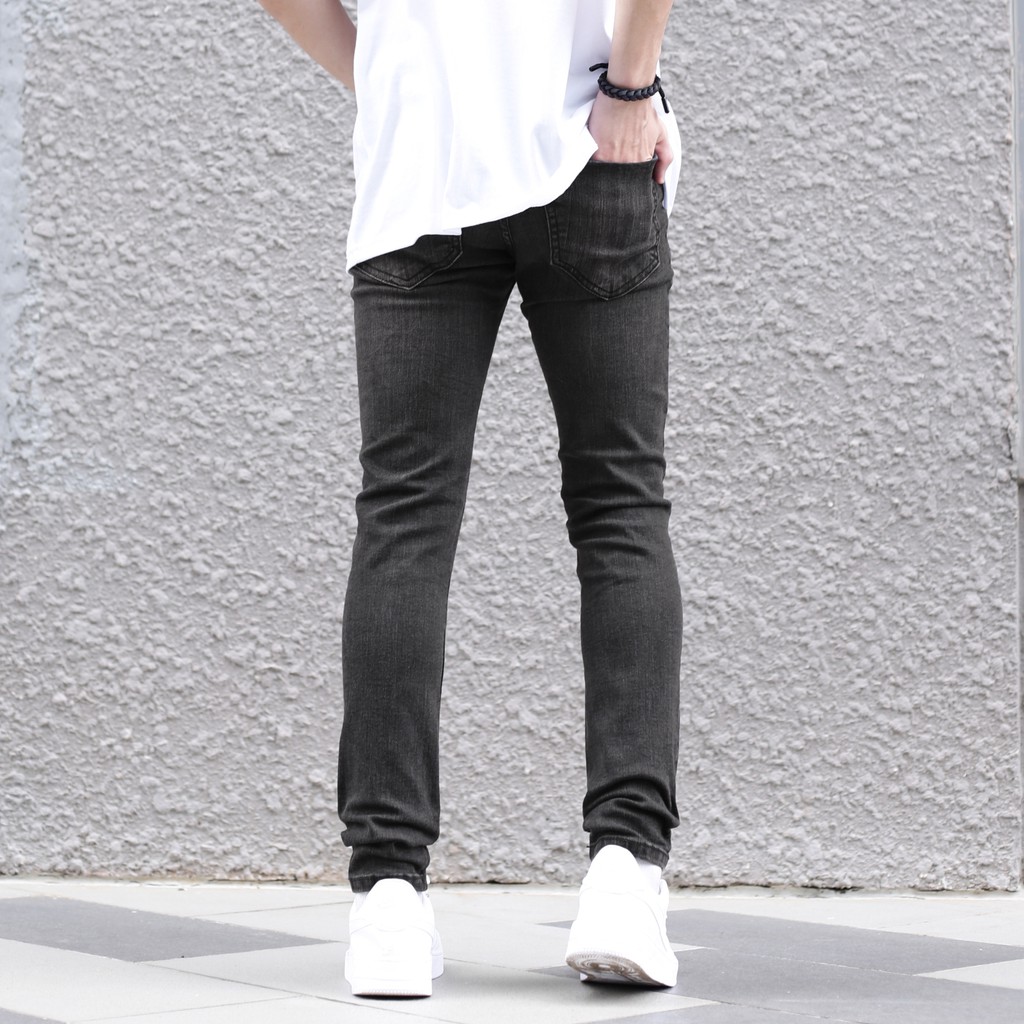 Quần Skinny Jeans Nam-Màu Xám Đen-Kiểu Trơn-Chất Liệu Cotton Co Giãn-Ống Đứng Dáng-Ống Ôm Chân Chuẩn Skinny