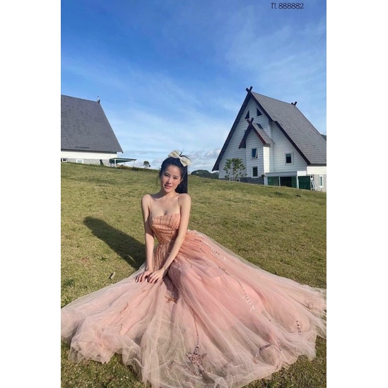 Đầm maxi dạ hội TRIPBLE T DRESS cúp kết cườm eo tia sang trọng - size S/M/L- MS409V