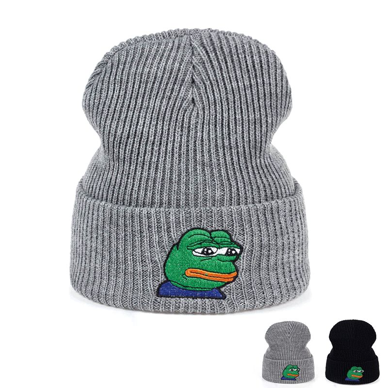 Mũ Len Giữ Ấm Mùa Đông Thêu Hình Ếch Pepe Feels Bad Man Phong Cách Hip Hop Giữ Ấm Mùa Đông Cho Unisex