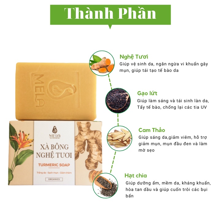 Xà bông nghệ Mela - Xà phòng nghệ trắng da giảm mụn giảm thâm Mela 100g | BigBuy360 - bigbuy360.vn