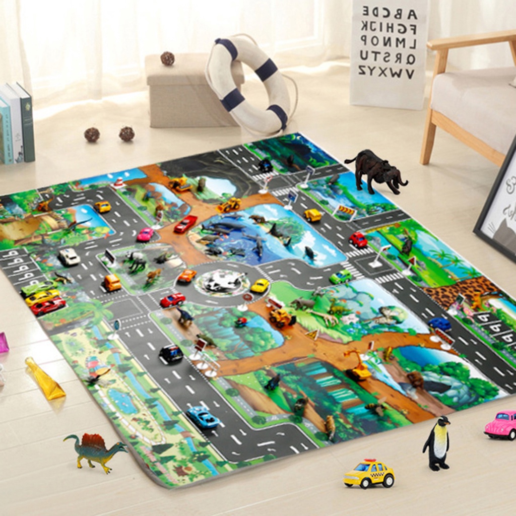 Thảm Cotton Chống Thấm Nước Họa Tiết Bản Đồ Thành Phố / Xe Hơi / Đường Phố Đồ Chơi Giáo Dục Cho Bé