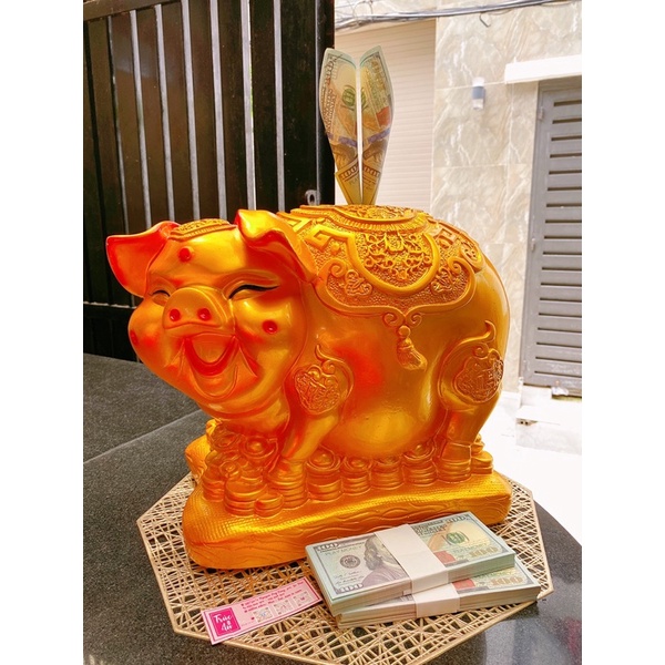 [CHỈ GIAO HCM] Heo đất Thần Tài Phong Thuỷ, chất liệu thạch cao sơn vàng nhũ kim óng ánh