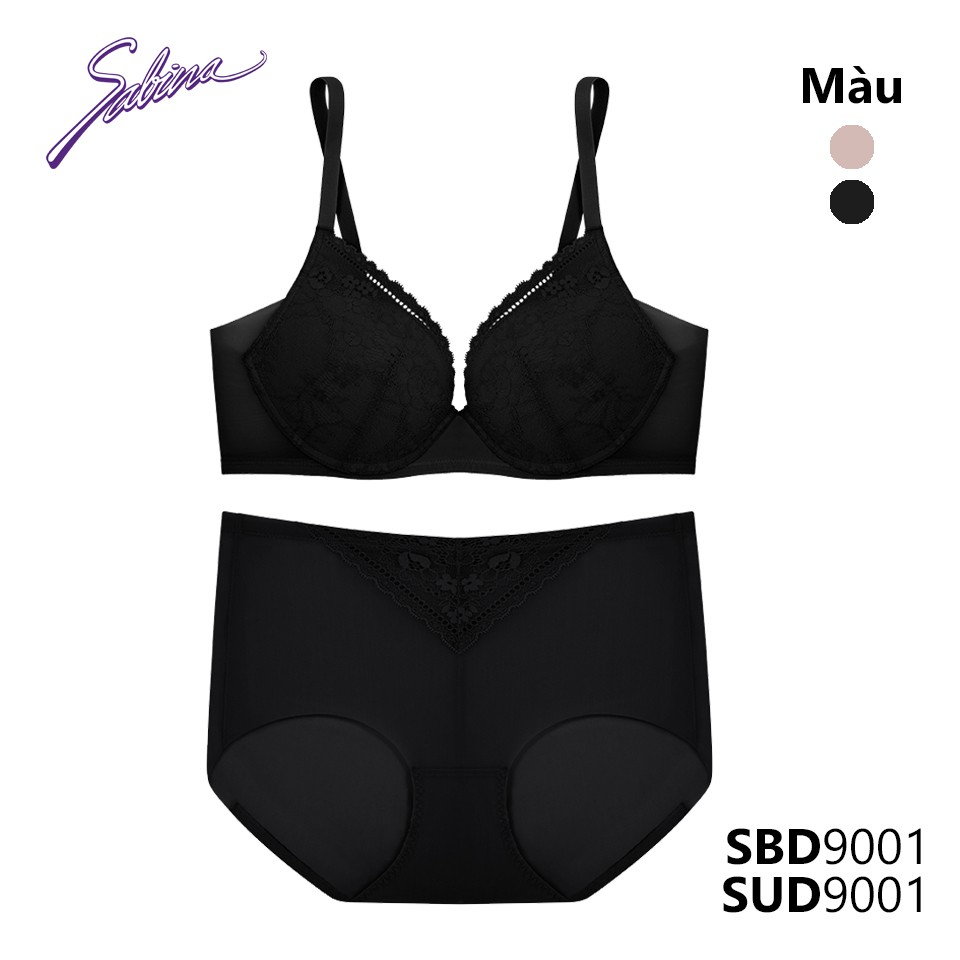 Combo Áo Lót Mút Mỏng Cup Lớn Phối Ren Và Quần Đồng Bộ Màu Đen Hoặc Da Perfect Bra By Sabina SBD9001+SUD9001