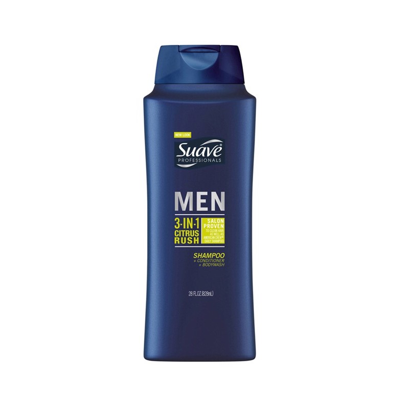 Dầu Gội Tắm Xả Suave Men 3in1 Shampoo-Conditioner-Body Wash 828ml