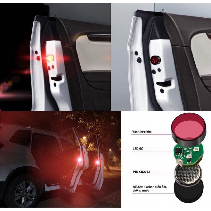 BỘ 4 đèn LED cảnh báo an toàn khi mở cửa xe ô tô, xe hơi