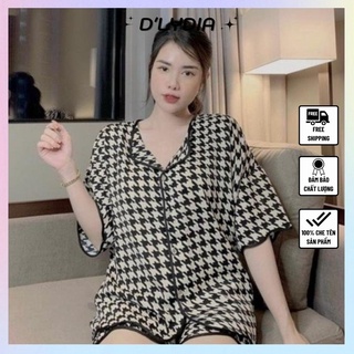 Đồ bộ nữ pijama mặc nhà lụa cao cấp viền sóng cánh dơi D'LYDIA DN08