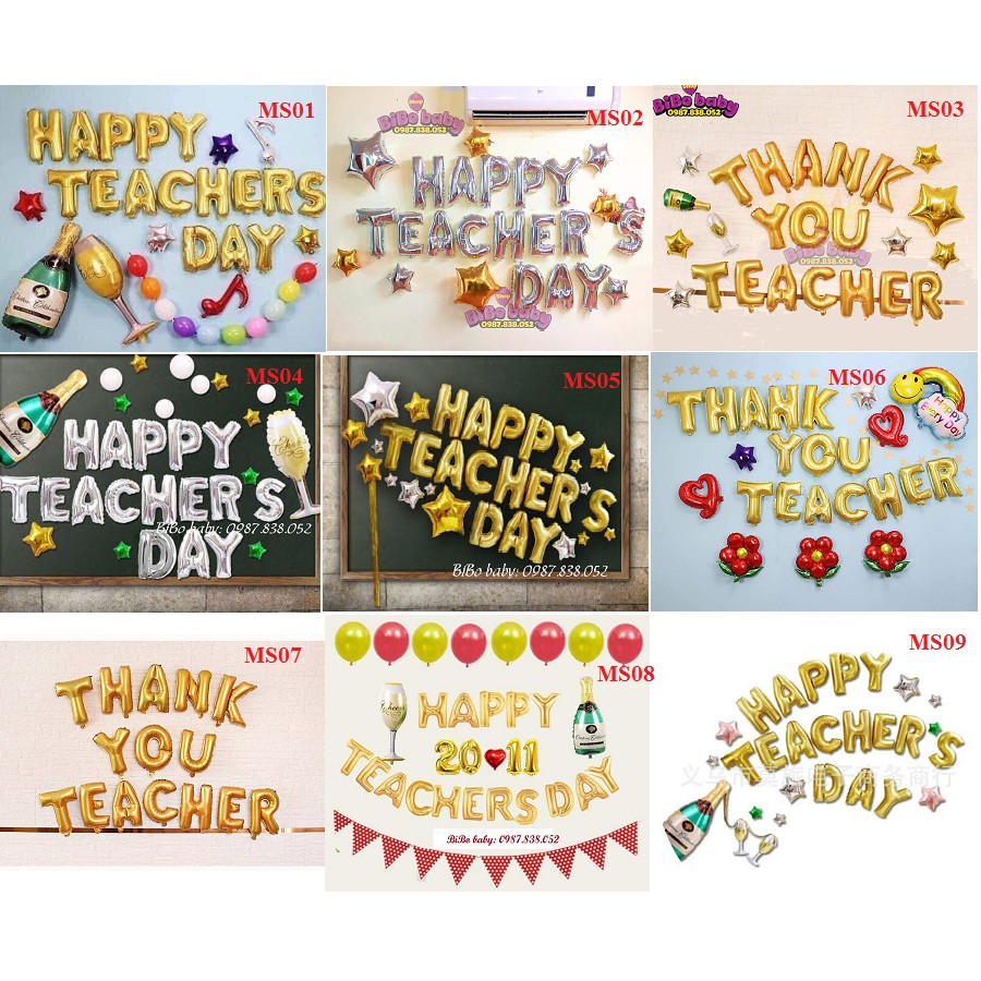 Sét bóng Happy teacher's day trang trí ngày nhà giáo Việt Nam 20/11