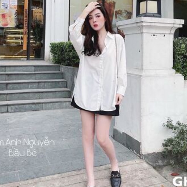 Áo sơ mi trắng form giấu quần