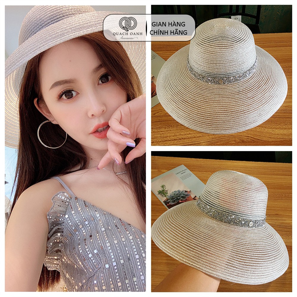 Mũ nón cói QO ACCESSORIES nữ vành cụp lưới trong đai lấp lánh đi biển mùa hè MU65
