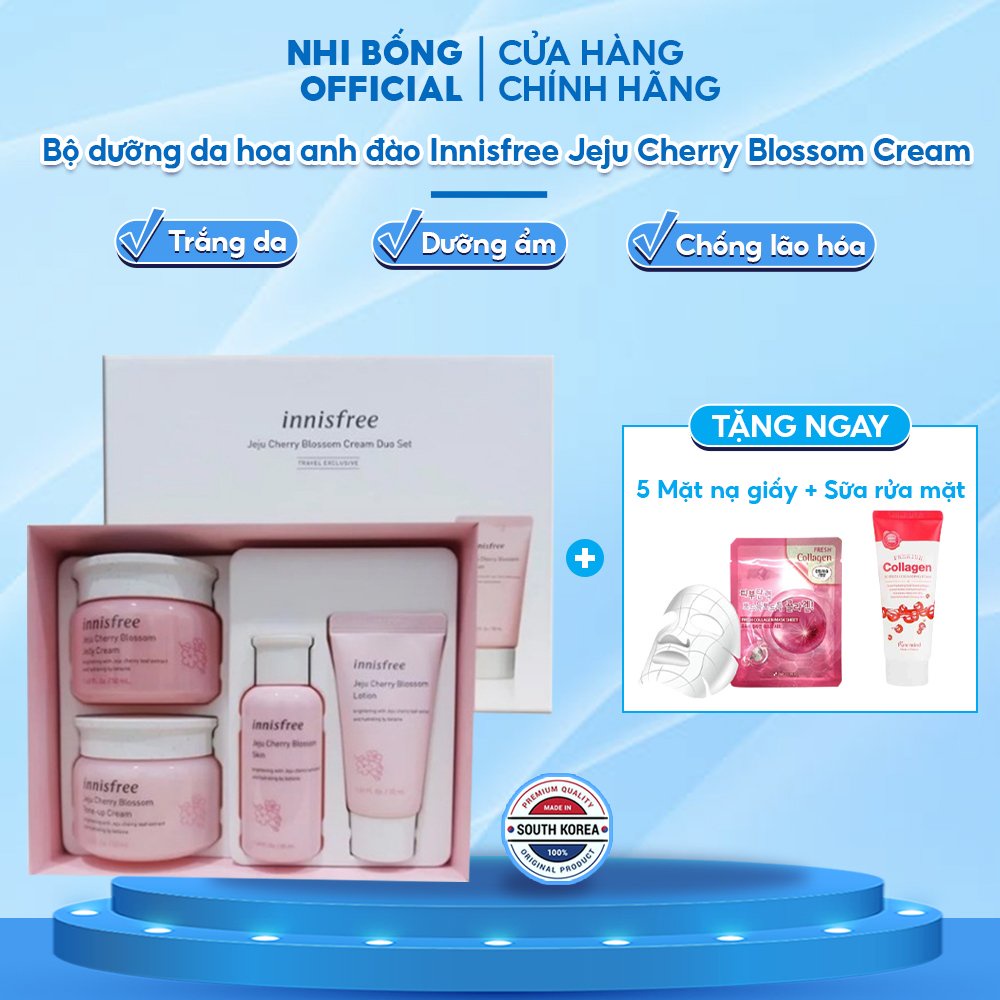 Bộ Trắng Da - Set Dưỡng Da Chăm Sóc Da Mặt Hoa Anh Đào Innisfree Jeju Cherry Blossom Cream Đủ Set