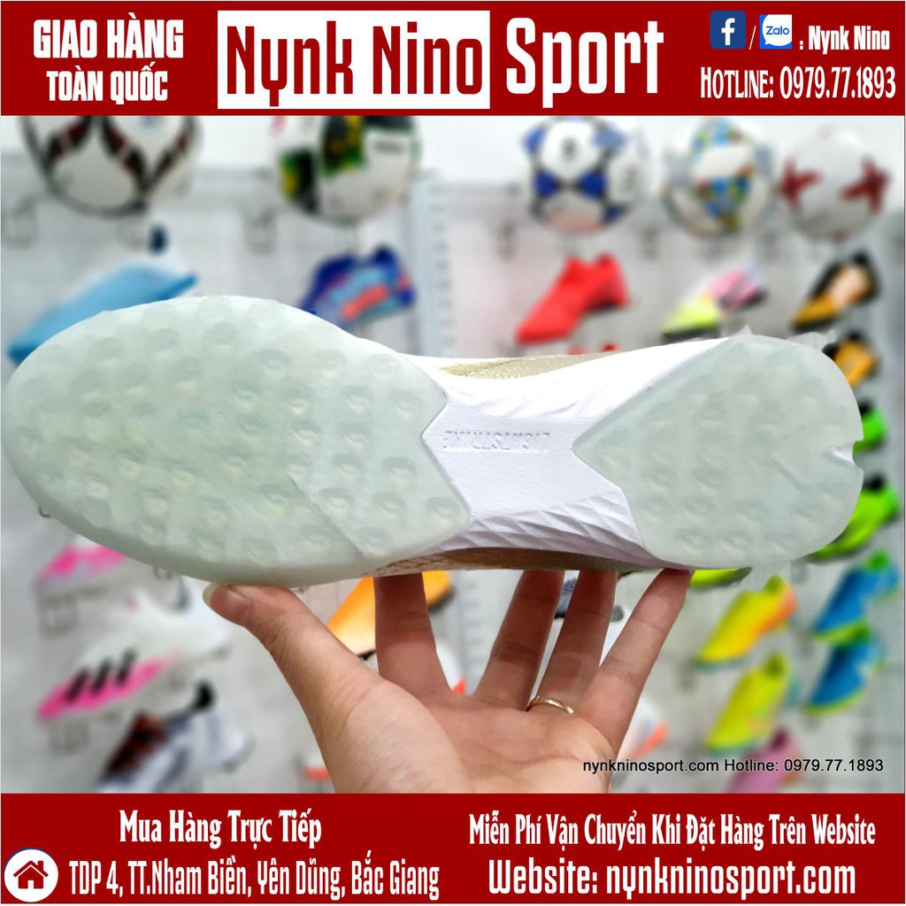 Giày Bóng Đá Adidas X Ghosted.1 Trắng Vạch Vàng Đồng TF